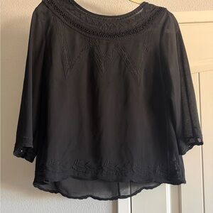 Forever 21 Black Embroidered Semi-Sheer Blouse